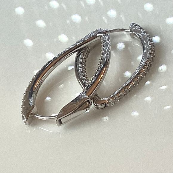 Sterling Silver V-Hoop Huggie Earrings - Picture 7 of 8